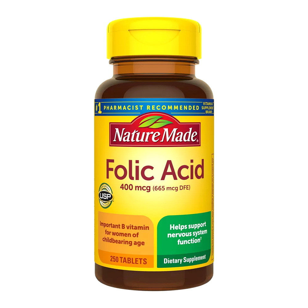 Nature Made Folic Acid 400 Mcg Tablets To Reduce Child Birth Defects Tablets, 250 Ea